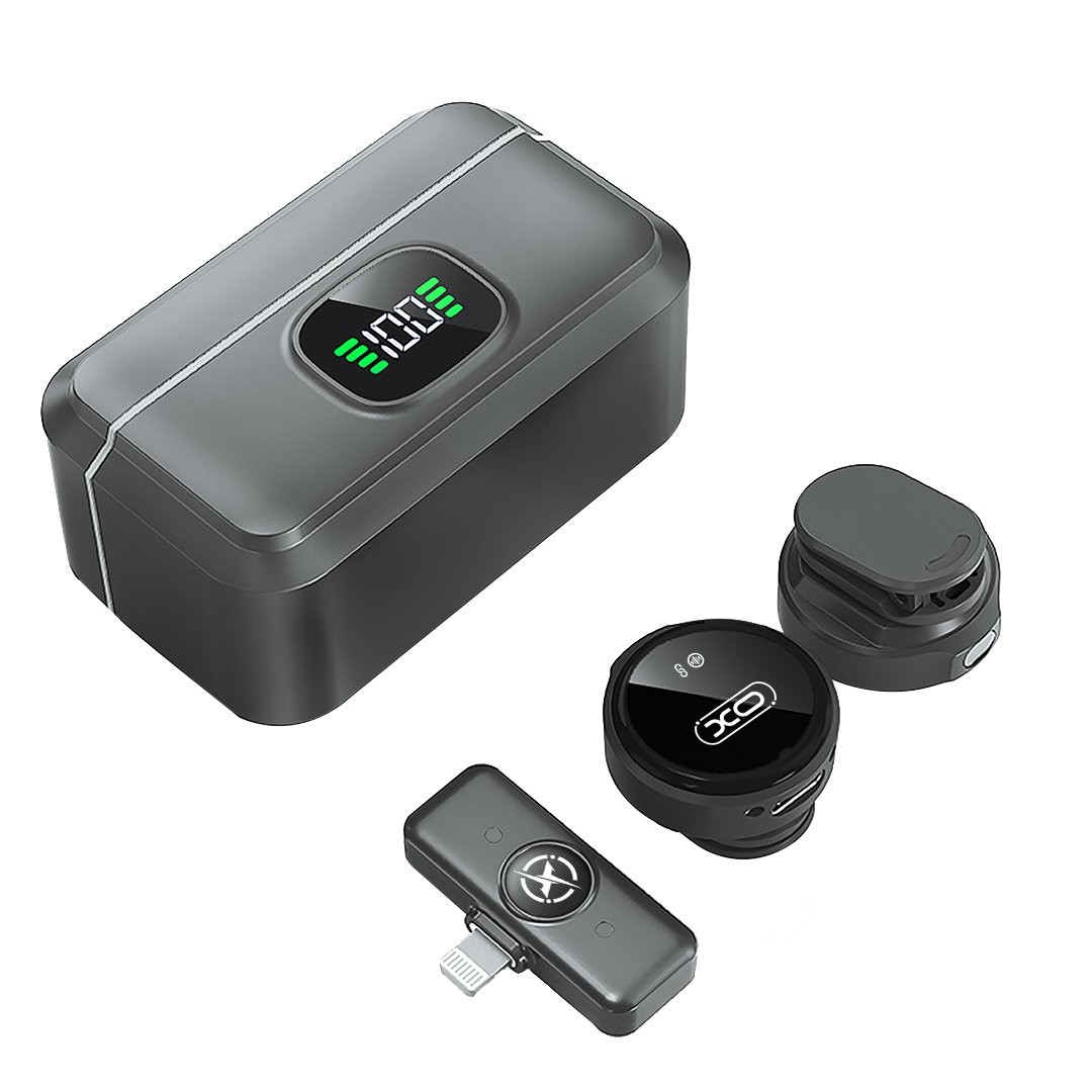 MICROFONO INALAMBRICO XO-MC12 CON CANCELACIÓN DE RUIDO, ESTUCHE DE CARGA TIPO C Y ADAPTADOR LIGHTNING